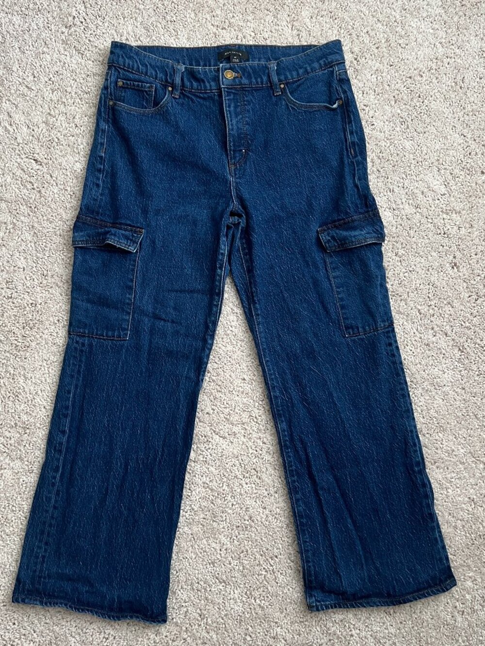 Ann Taylor Petite Dark Wash Wide Leg Cargo Jeans Utility Size 8P